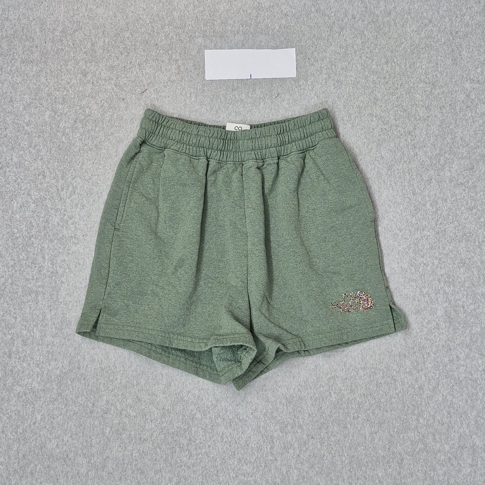 The North Face Women Activewear Shorts M Green Embroidered Sweat Tree Logo